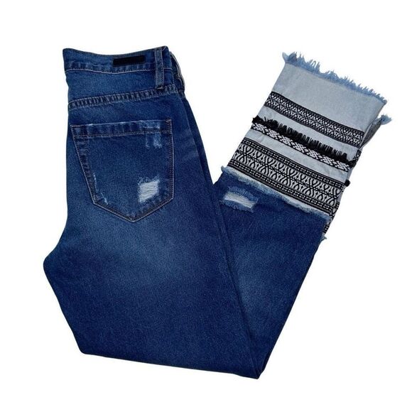 BLANKNYC Miss Molly Jeans Women's Size 27 Blue High Rise Tapered Raw Frayed Hem - Picture 7 of 12